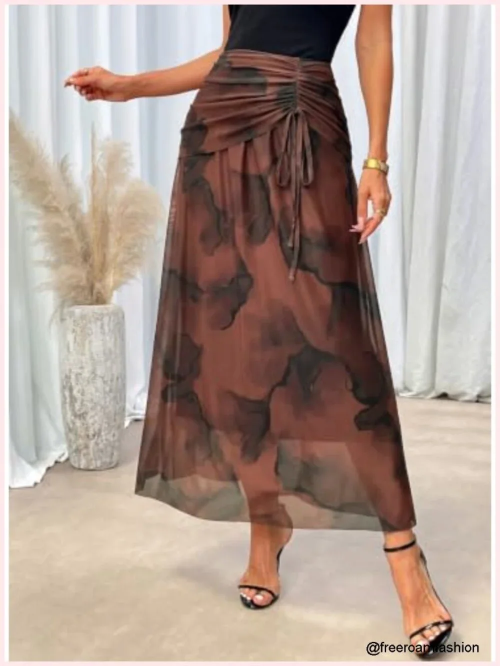 Boho Floral Print Maxi Skirt High Waist A-Line Chiffon Flowy